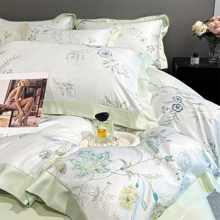 91家纺网 家纺一手货源 找家纺 笙意家纺 2025新款水洗冰丝数码印花宽边四件套 怡然