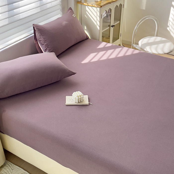 91家纺网 家纺一手货源 找家纺 罗亿家纺 2025新款云感提花双层纱定标minmin(系列)床笠 深紫