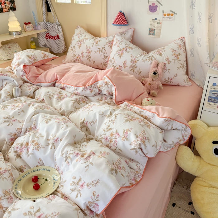 91家纺网 家纺一手货源 找家纺 潮邦创意家居 2025新款云柔棉立体嵌绳款小清新四件套 雅韵繁花