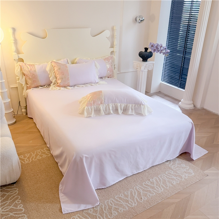 91家纺网 家纺一手货源 找家纺 富盛 2025新款水洗亲肤棉浮雕提花公主风四件套 月光恋人-紫