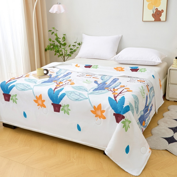 91家纺网 家纺一手货源 找家纺 2025新款亲肤绒礼品夏被窄边 夏日仙人掌