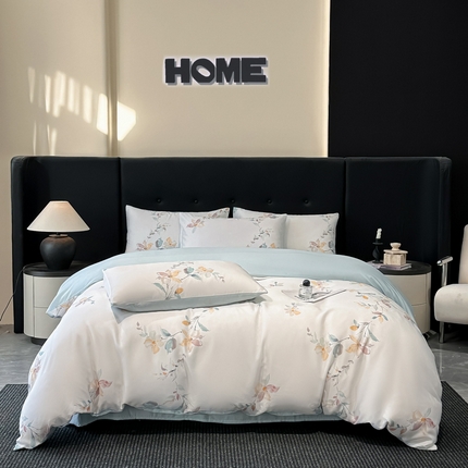 慕晨 2025春夏新品莱赛尔天丝数码印花四件套莱赛尔夏被四件套天丝夏凉被直播热款 浅韵