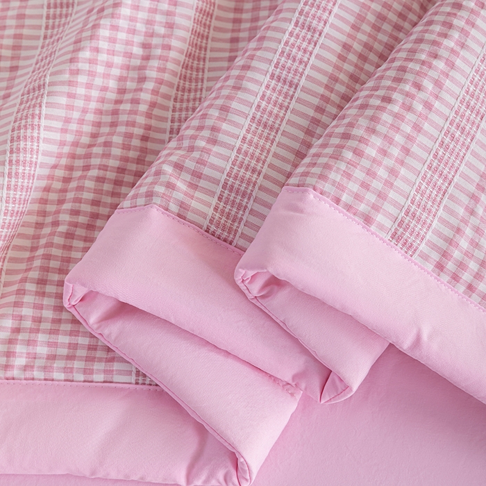 91家纺网 家纺一手货源 找家纺 吾诺 2025 韩式立体提花公主格大豆夏被子被芯夏凉被夏被四件套 公主格-粉