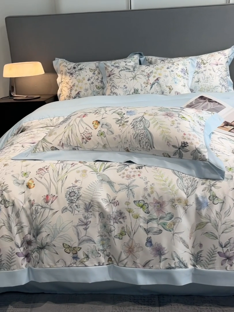 91家纺网 家纺一手货源 找家纺 笙意家纺 2025新款水洗冰丝数码印花宽边四件套 韶华