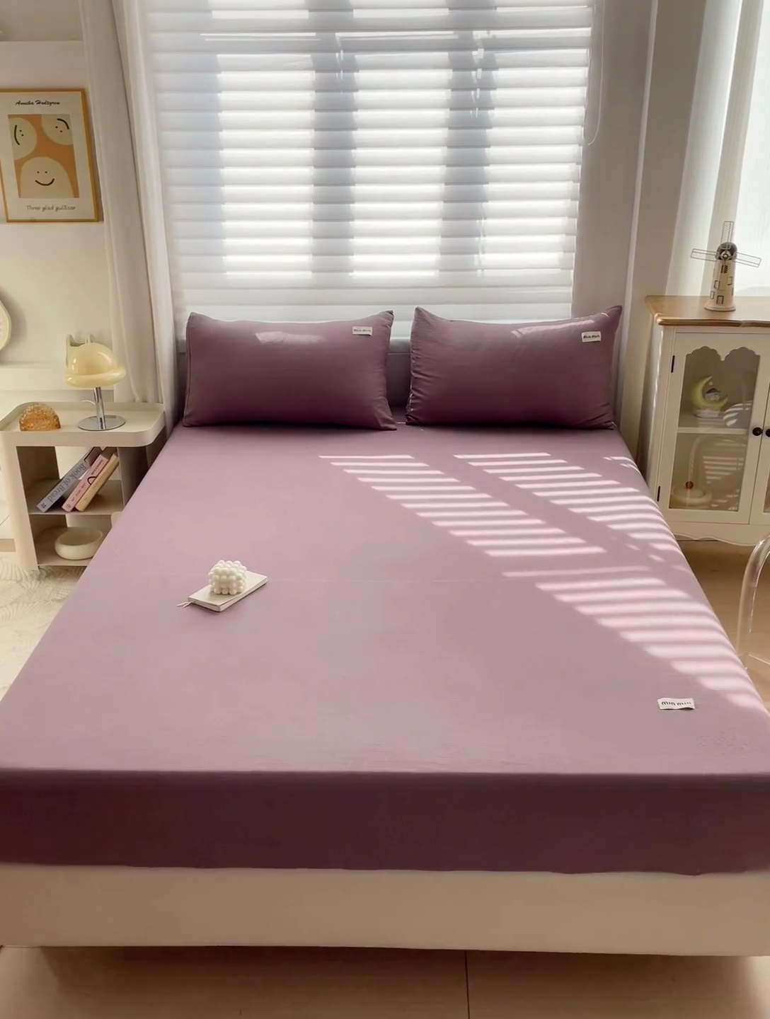 91家纺网 家纺一手货源 找家纺 罗亿家纺 2025新款云感提花双层纱定标minmin(系列)床笠 深紫