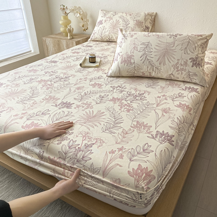 91家纺网 家纺一手货源 找家纺 九亭家纺 2025新款A类全棉老粗布单床笠 繁花-咖