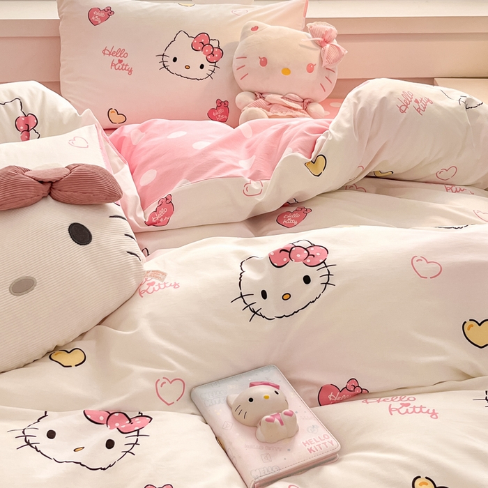 91家纺网 家纺一手货源 找家纺 暮思家居 2025新款正版授权三丽鸥全棉四件套系列四件套 少女凯蒂