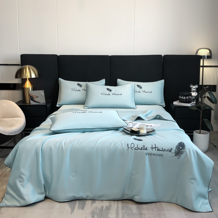 91家纺网 家纺一手货源 找家纺 吾诺 2025 双拼及羽毛刺绣夏被四件套绣花夏被水洗天丝夏被水洗真丝夏凉被空调被 羽毛-梵星蓝