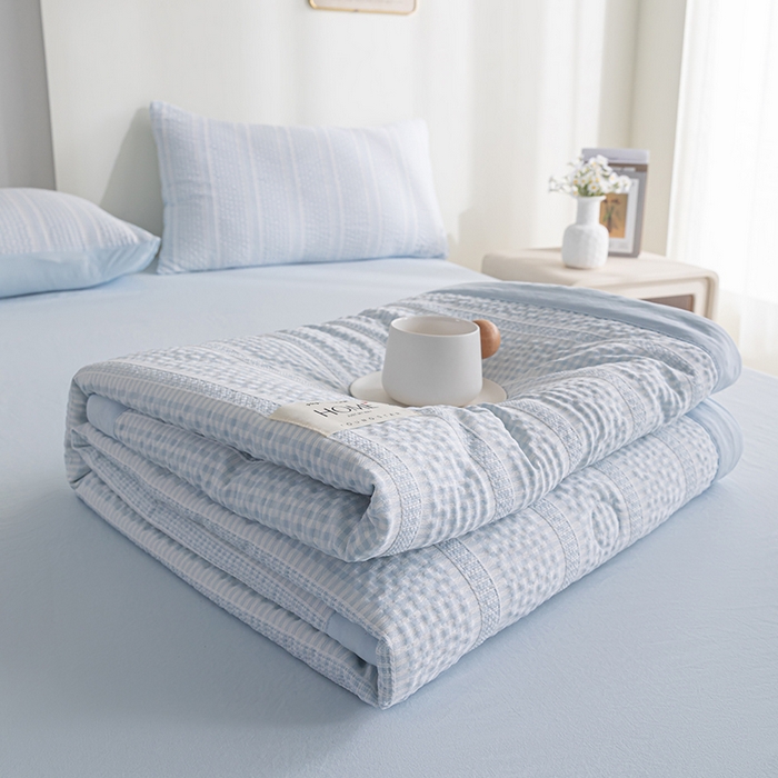 91家纺网 家纺一手货源 找家纺 吾诺 2025 韩式立体提花公主格大豆夏被子被芯夏凉被夏被四件套 公主格-兰