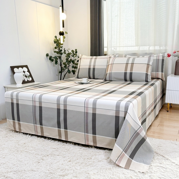 91家纺网 家纺一手货源 找家纺 伊而梦蚊帐 2025新款A类老粗布抗菌床单 时尚格-咖