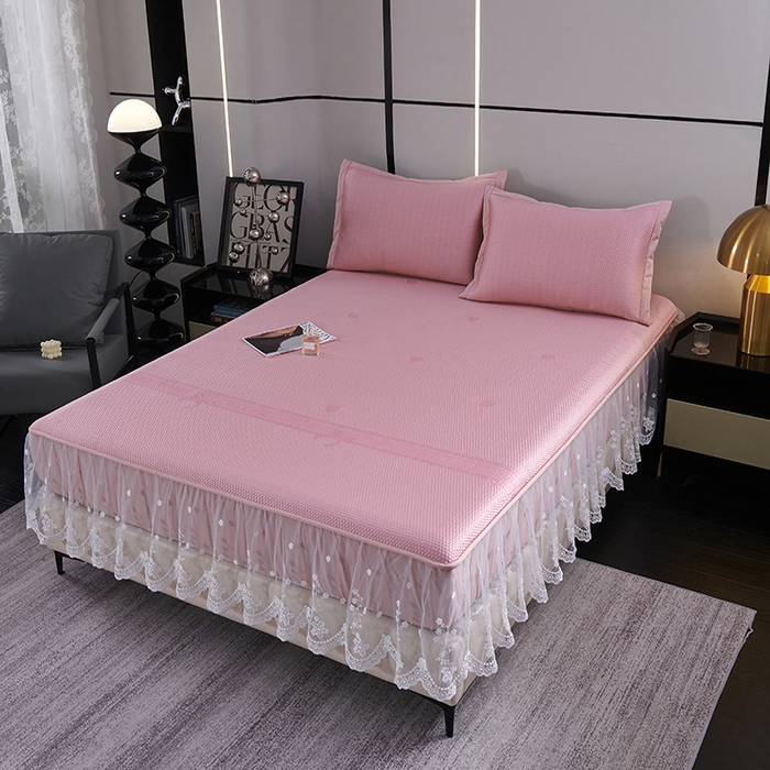 91家纺网 家纺一手货源 找家纺 （总）青雅席业2025新款7A抗菌母婴级乙纶PE刺绣凉感丝床笠花边款