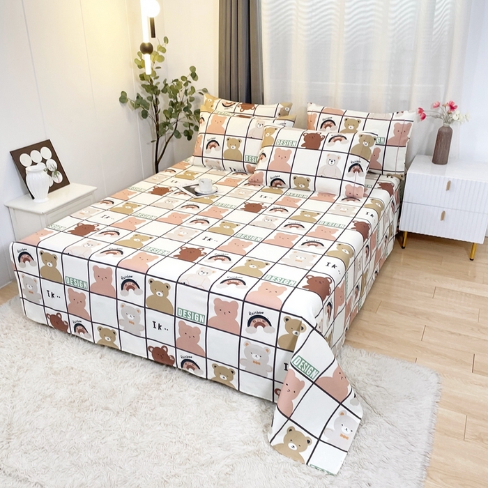 91家纺网 家纺一手货源 找家纺 伊而梦蚊帐 2025新款A类老粗布抗菌床单 格子熊-彩