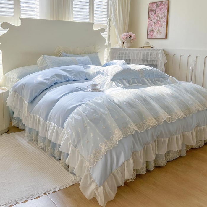 91家纺网 家纺一手货源 找家纺 （总）恋尚 2025新款韩式蕾丝丝光棉夹棉床裙四件套