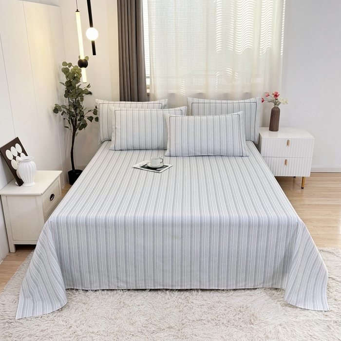 91家纺网 家纺一手货源 找家纺 伊而梦蚊帐 2025新款A类老粗布抗菌床单 麻花条-灰