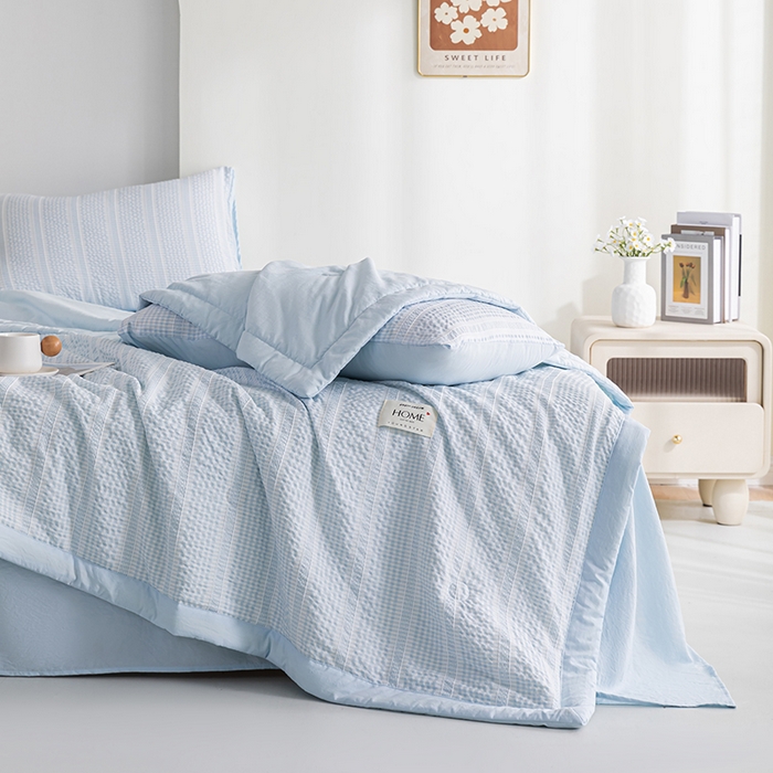 91家纺网 家纺一手货源 找家纺 吾诺 2025 韩式立体提花公主格大豆夏被子被芯夏凉被夏被四件套 公主格-兰