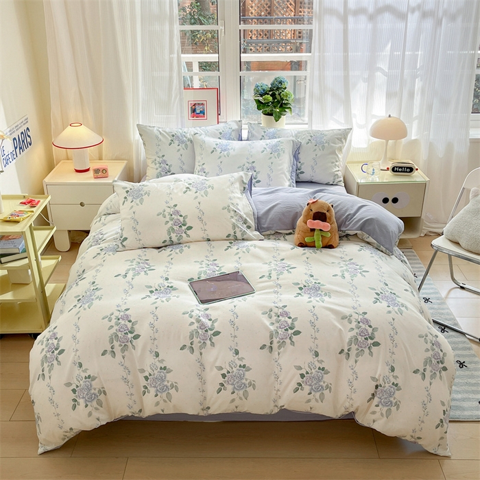 91家纺网 家纺一手货源 找家纺 盛秋家纺 2025新款水洗棉印花四件套-卡通系列 紫韵+星黛紫