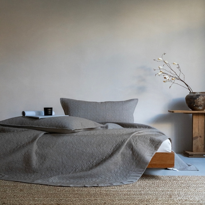 91家纺网 家纺一手货源 找家纺 璞素2025新款全棉色织三层纱床盖三件套-落雪 落雪咖