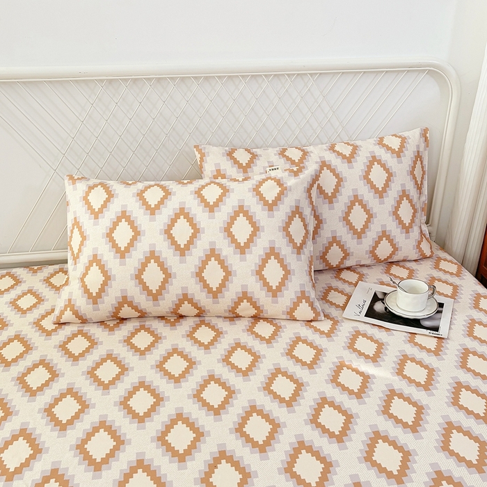 91家纺网 家纺一手货源 找家纺 伊而梦蚊帐 2025新款原棉老粗布床笠 菱格棕