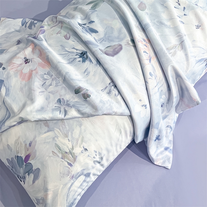 91家纺网 家纺一手货源 找家纺 笙意家纺2025新款水洗冰丝数码印花暗盒款四件套 兰汐