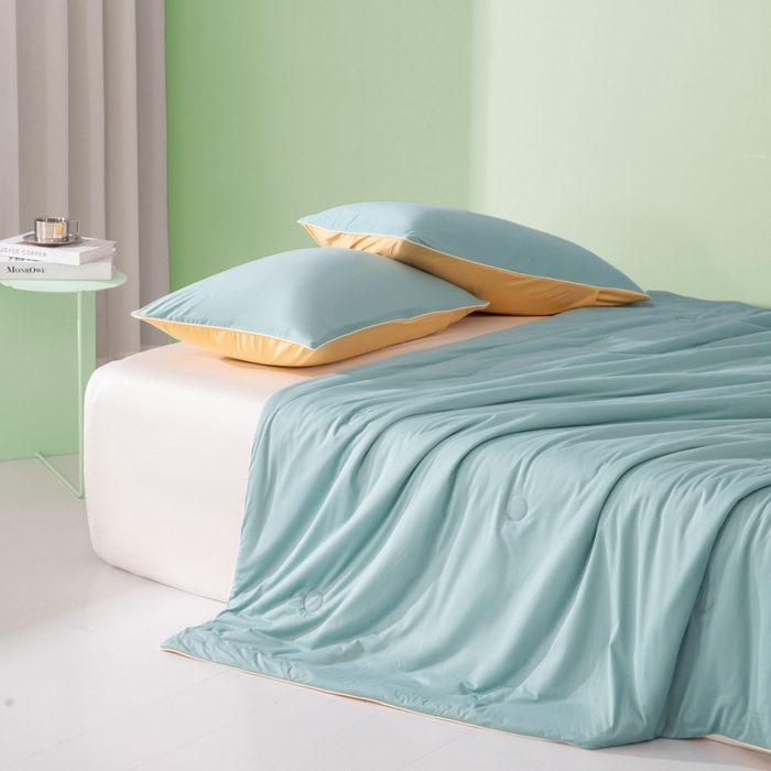 91家纺网 家纺一手货源 找家纺 吾诺 2025 针织棉夏被双拼色大豆夏被子被芯夏凉被空调被 星兰-杏黄