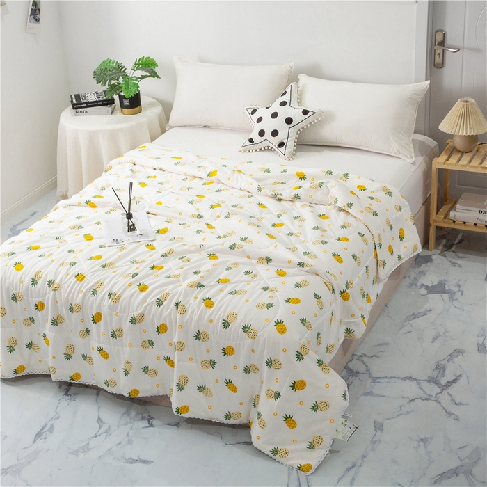 91家纺网 家纺一手货源 找家纺 小清新印花里外全棉夏被纱布夏被纯棉夏被棉花被夏凉被空调被子儿童夏被 菠萝