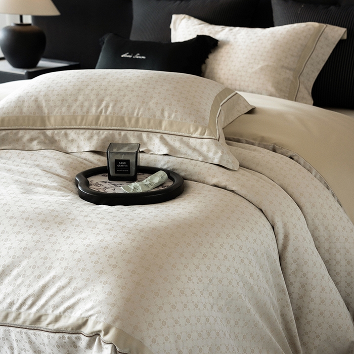 91家纺网 家纺一手货源 找家纺 涞澳家纺 2025新款天丝棉色织提花四件套 米娅-金