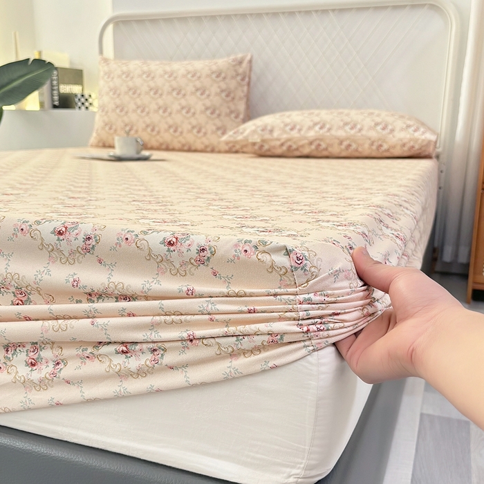 91家纺网 家纺一手货源 找家纺 伊而梦蚊帐 2025新款原棉老粗布床笠 玫瑰格