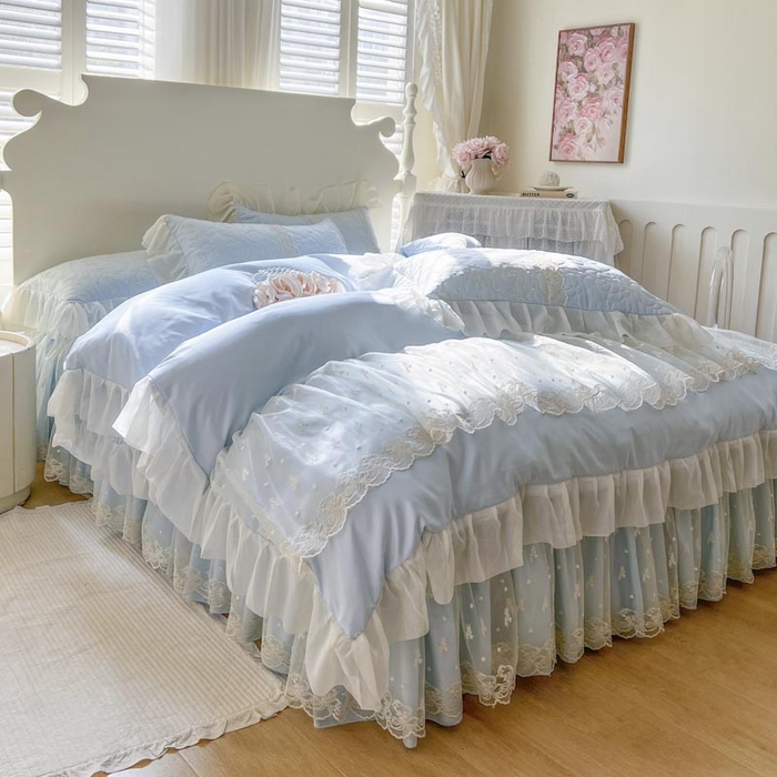 91家纺网 家纺一手货源 找家纺 （总）恋尚 2025新款韩式蕾丝丝光棉夹棉床裙四件套