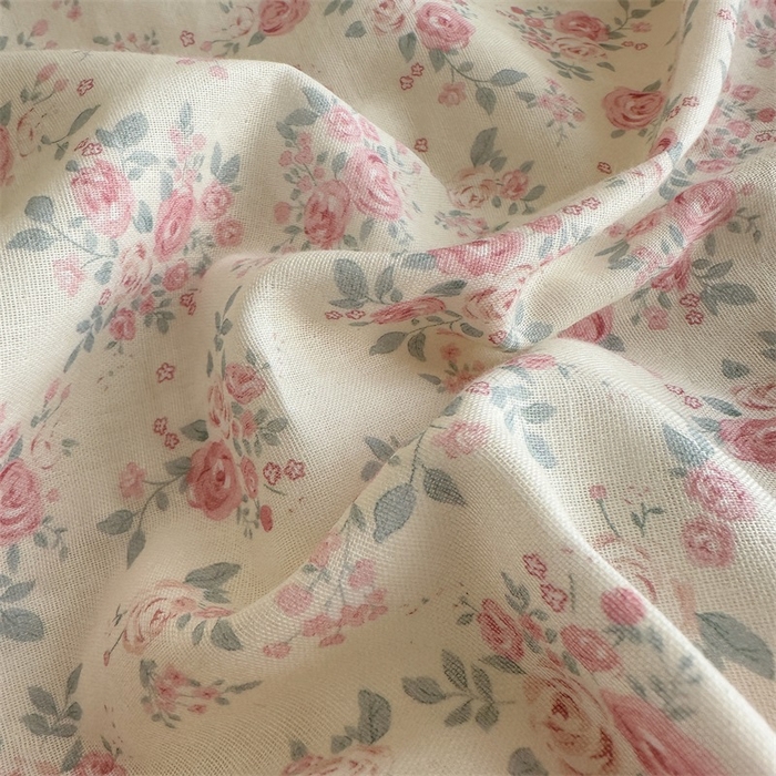 91家纺网 家纺一手货源 找家纺 亿梵家居 2025新款A类母婴级有氧全棉纯棉双层纱纯棉印花四件套-床拍图 梅林春晓-米