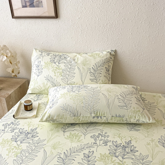 91家纺网 家纺一手货源 找家纺 九亭家纺 2025新款A类全棉老粗布单床笠 繁花-绿