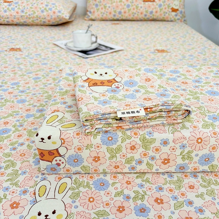 91家纺网 家纺一手货源 找家纺 伊而梦蚊帐 2025新款原棉老粗布床单 花园兔