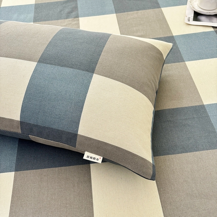 91家纺网 家纺一手货源 找家纺 伊而梦蚊帐 2025新款原棉老粗布床笠 蓝灰格