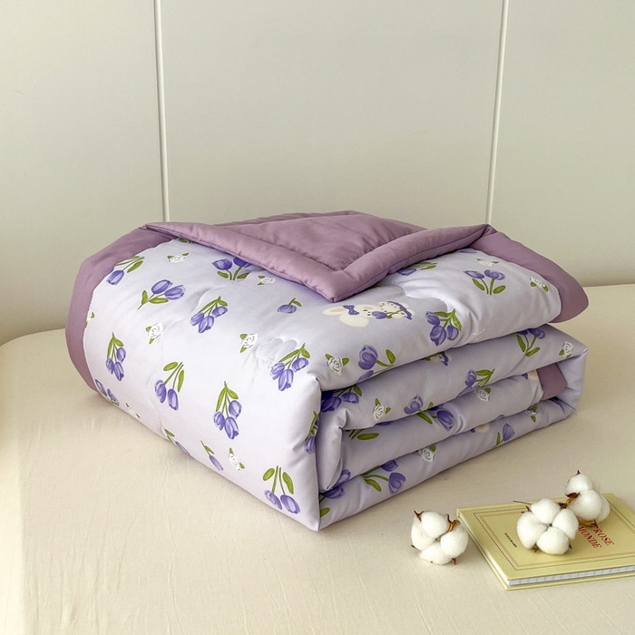 91家纺网 家纺一手货源 找家纺 爱宝被业 2025新款亲肤棉印花100%新疆棉花夏被空调被 郁金香