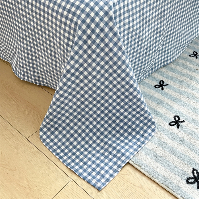 91家纺网 家纺一手货源 找家纺 盛秋家纺 2025新款水洗棉印花四件套-卡通系列 开心派对+蓝小格