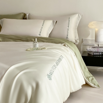 91家纺网 家纺一手货源 找家纺 （总）梦幻之城 2025新款水洗真丝双拼刺绣夏被四件套-芮雅风格二