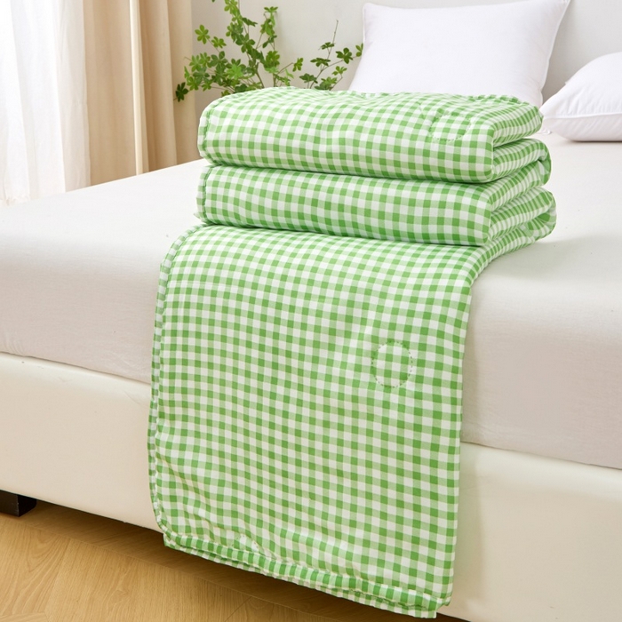 91家纺网 家纺一手货源 找家纺 2025新款亲肤绒礼品夏被窄边 绿色格调