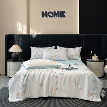 慕晨 2025春夏新品莱赛尔天丝数码印花四件套莱赛尔夏被四件套天丝夏凉被直播热款 浅韵