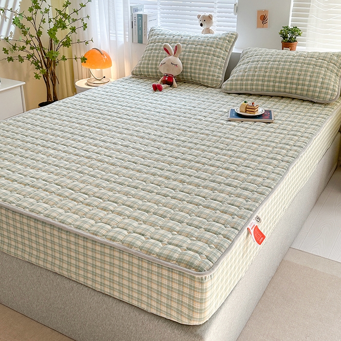 91家纺网 家纺一手货源 找家纺 铭成家纺 2025新款A类亲肤纯棉加厚床笠 简兮绿