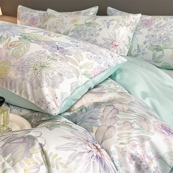 91家纺网 家纺一手货源 找家纺 笙意家纺2025新款水洗冰丝数码印花暗盒款四件套 絮语