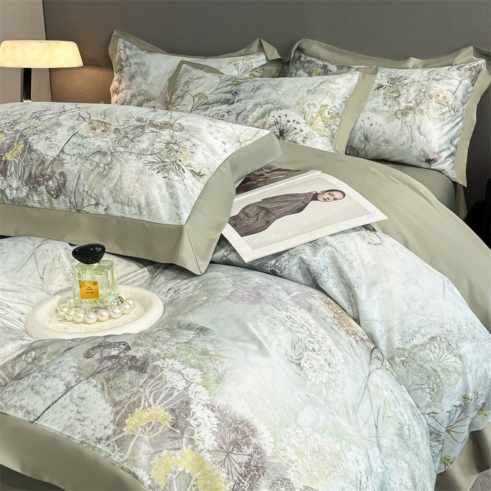 91家纺网 家纺一手货源 找家纺 笙意家纺 2025新款水洗冰丝数码印花宽边四件套 秋雅