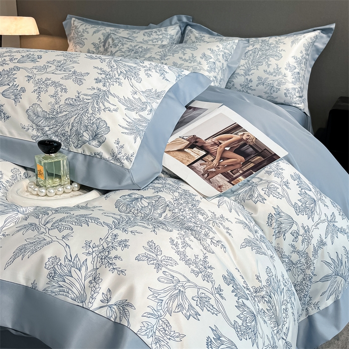 91家纺网 家纺一手货源 找家纺 笙意家纺 2025新款水洗冰丝数码印花宽边四件套 仙草