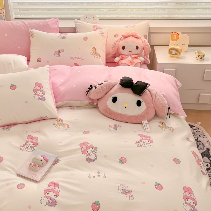 91家纺网 家纺一手货源 找家纺 暮思家居 2025新款正版授权三丽鸥全棉四件套系列四件套 萌萌美乐蒂