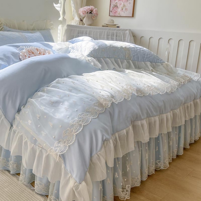 91家纺网 家纺一手货源 找家纺 （总）恋尚 2025新款韩式蕾丝丝光棉夹棉床裙四件套