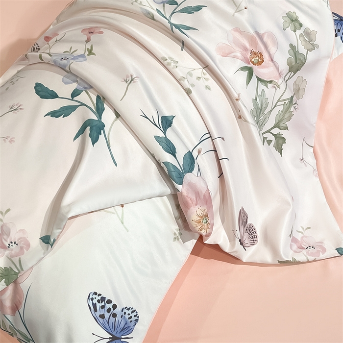 91家纺网 家纺一手货源 找家纺 笙意家纺2025新款水洗冰丝数码印花暗盒款四件套 蝶梦