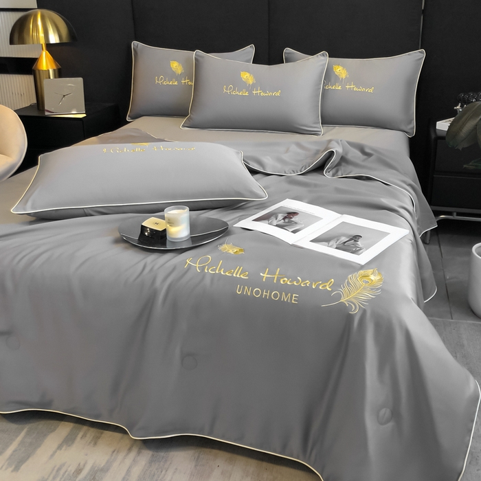 91家纺网 家纺一手货源 找家纺 吾诺 2025 双拼及羽毛刺绣夏被四件套绣花夏被水洗天丝夏被水洗真丝夏凉被空调被 羽毛-经典灰