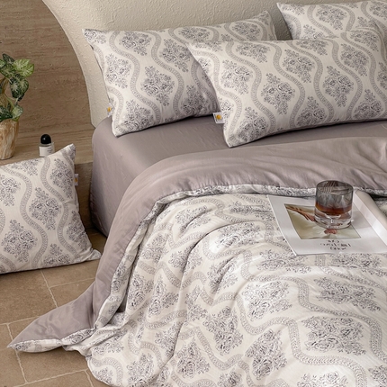 慕晨 2025新款全棉双层纱四件套莱赛尔夏被莱赛尔夏被四件套天丝夏凉被直播 花边情诗