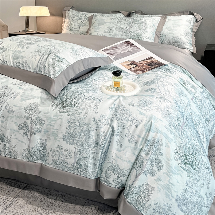 91家纺网 家纺一手货源 找家纺 笙意家纺 2025新款水洗冰丝数码印花宽边四件套 阡陌