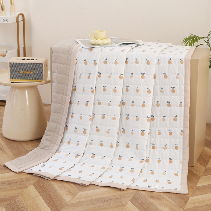 91家纺网 家纺一手货源 找家纺 被多多被业  2025新款小清新印花小竺棉多针绗绣夏凉被 樱桃咖色