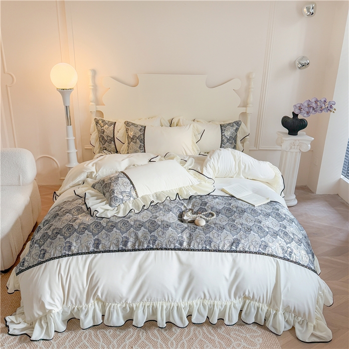 91家纺网 家纺一手货源 找家纺 （总）富盛 2025新款水洗亲肤棉浮雕提花公主风四件套