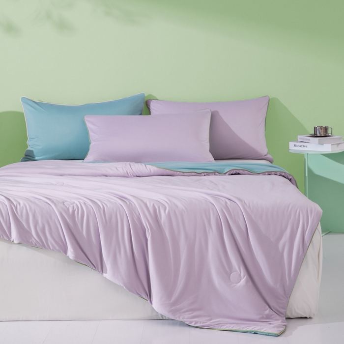 91家纺网 家纺一手货源 找家纺 吾诺 2025 针织棉夏被双拼色大豆夏被子被芯夏凉被空调被 烟紫-星兰